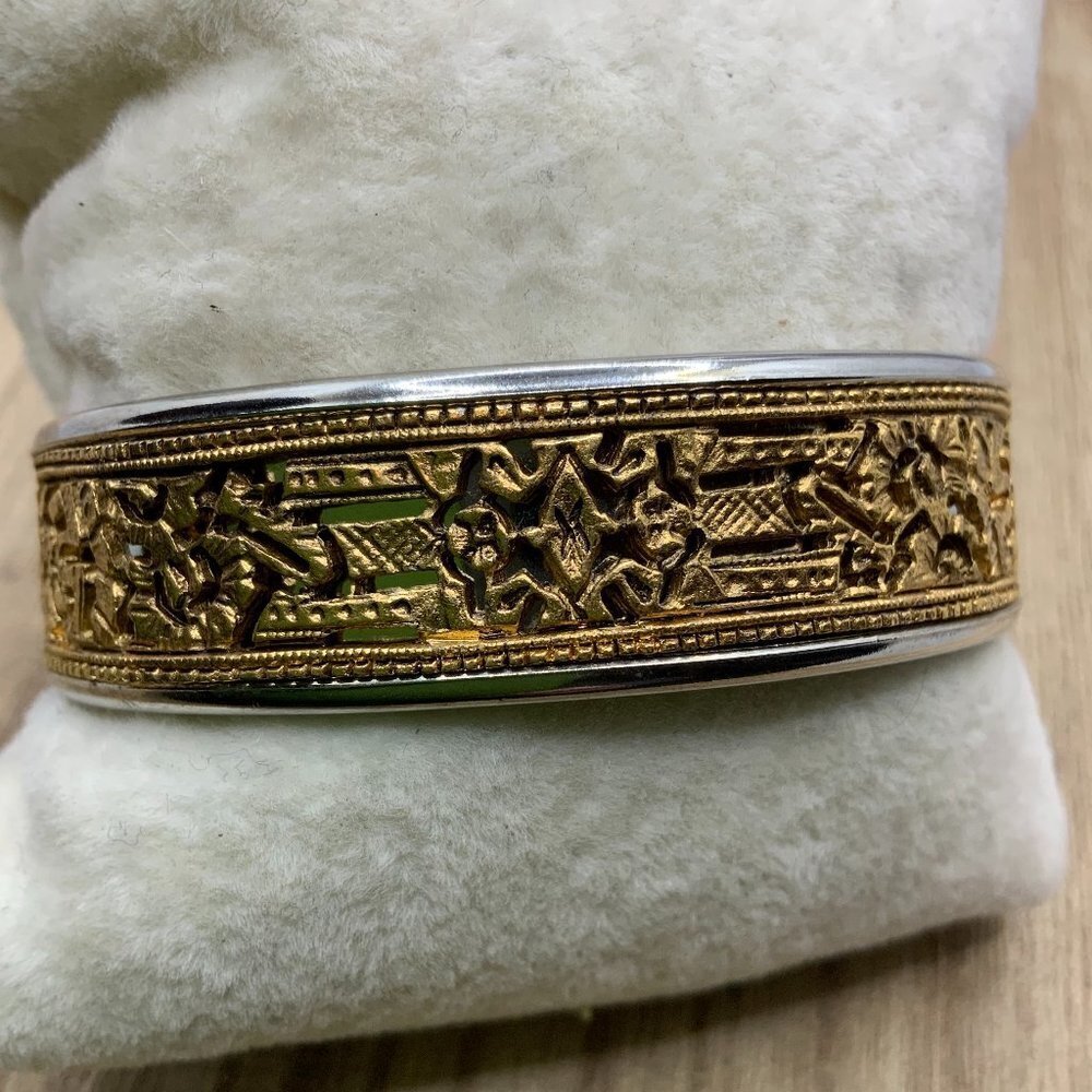 Vintage Gold and Silver Floral Filigree Cuff Bracelet by Vintage